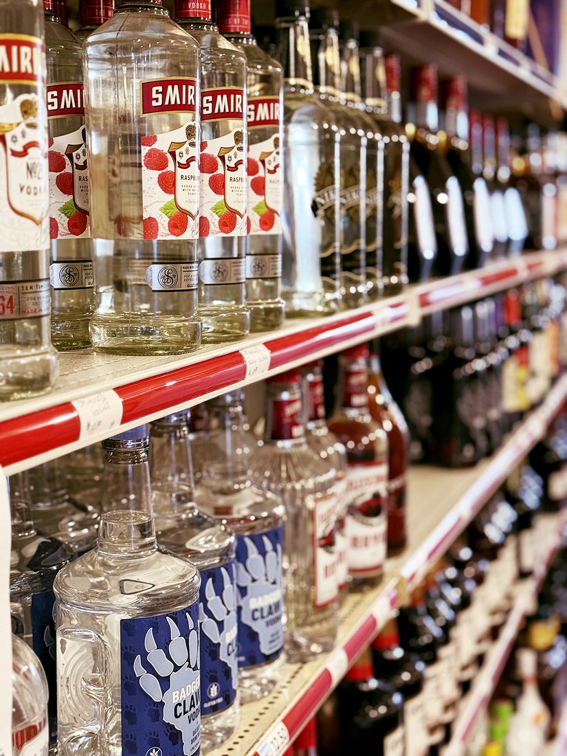Liquor and beverage shelves